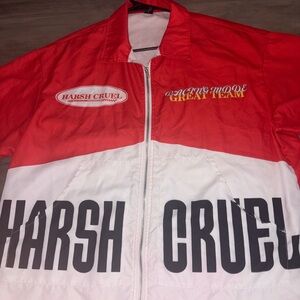 Harsh Cruel Red and White Men's Short Sleeve Shirt